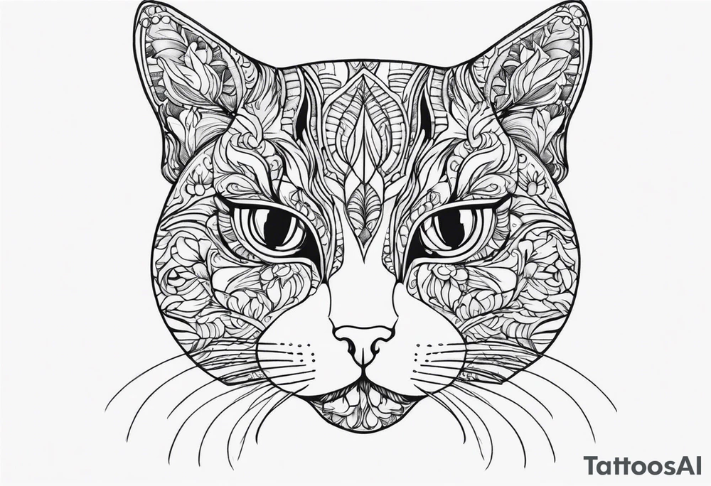 half face black and half face ginger cat tattoo idea