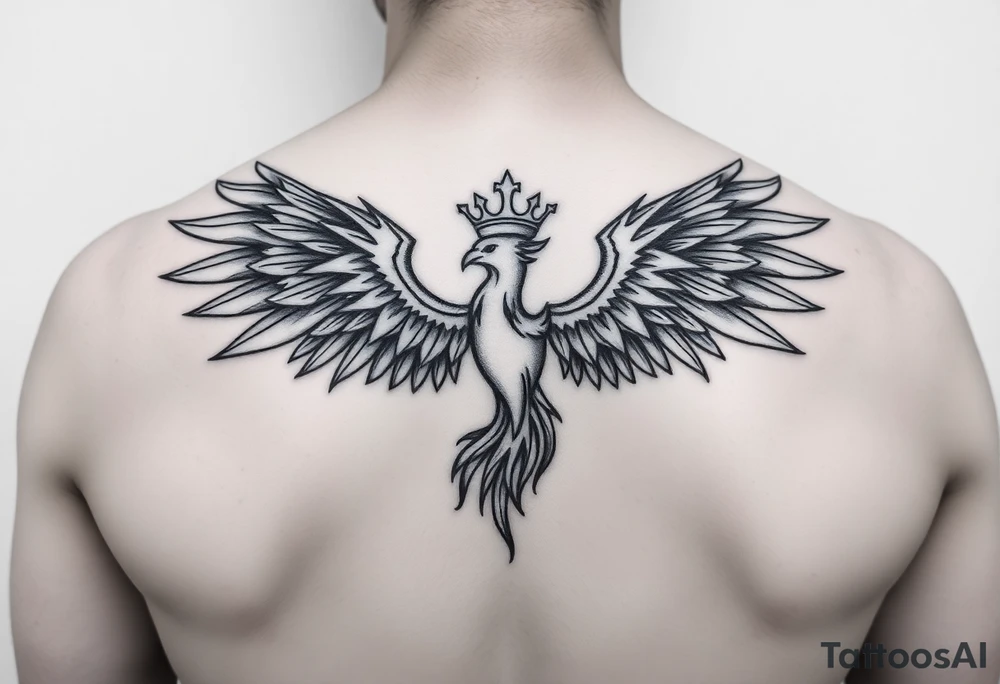Minimal phoenix and crown tattoo idea