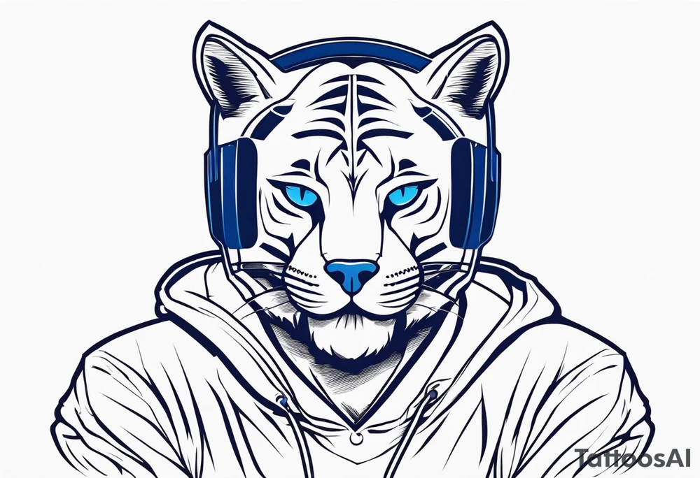 blue wildcat in football attire  morphing into jfootball game night half of the face is a black male school student tattoo idea