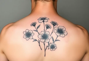 April, November and August birthflowers with July birthflower as filler tattoo idea