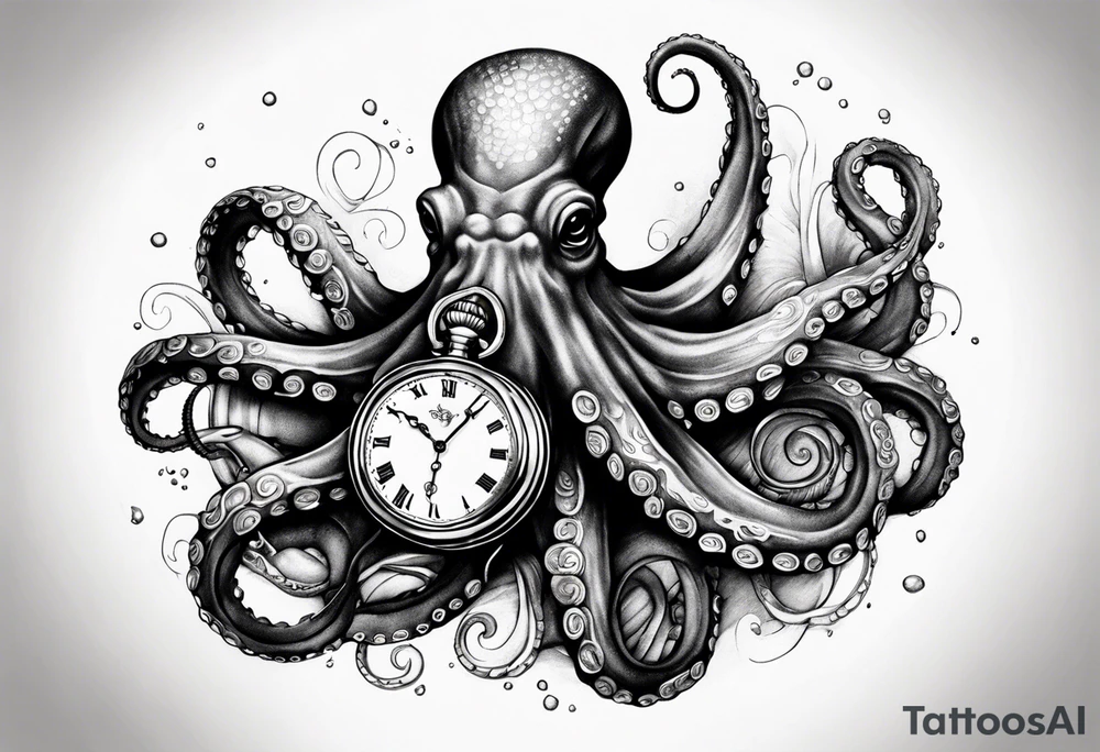 Octopus holding over an old pocket watch tattoo idea