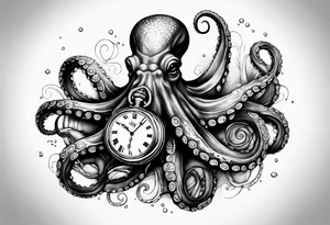 Octopus holding over an old pocket watch tattoo idea
