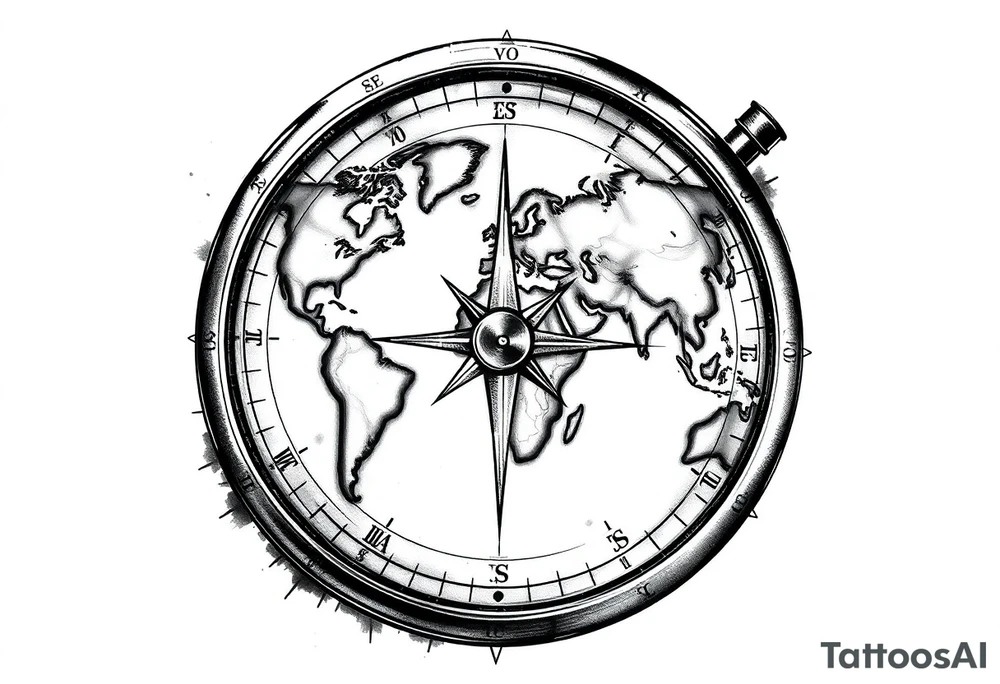 compass with world map tattoo idea