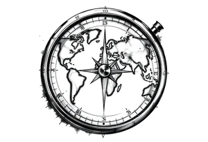 compass with world map tattoo idea