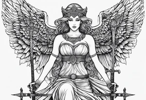 Nemesis, the goddess of justice, standing with sword and scale tattoo idea