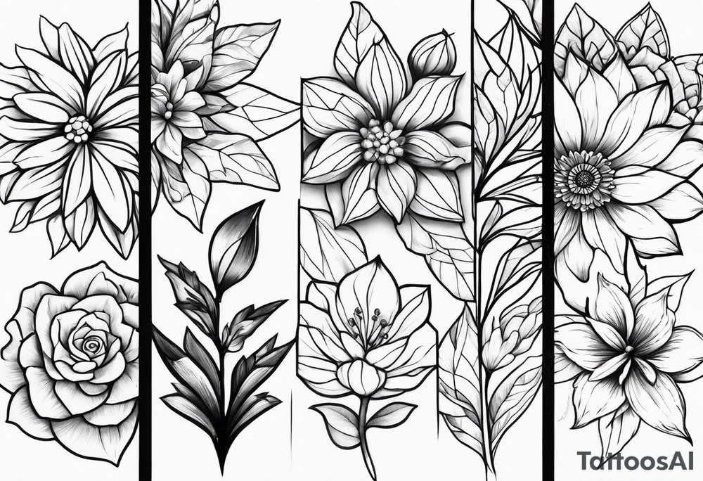 may, june, july, september, october, december birth month flowers half sleeve tattoo tattoo idea
