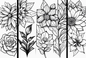 may, june, july, september, october, december birth month flowers half sleeve tattoo tattoo idea