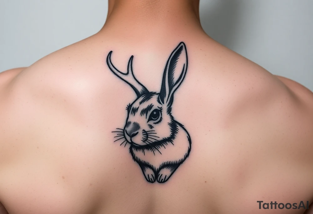 tribal, low detail jack rabbit with antlers tattoo idea