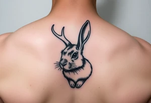 tribal, low detail jack rabbit with antlers tattoo idea
