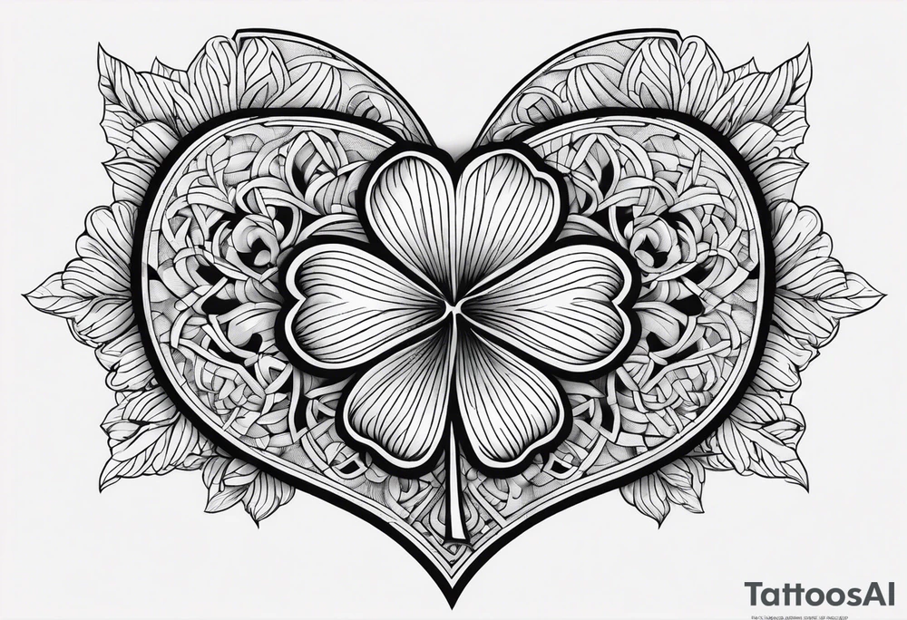 A black heart shaped 5 leaf clover full sleeve tattoo idea