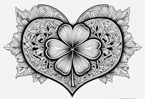 A black heart shaped 5 leaf clover full sleeve tattoo idea