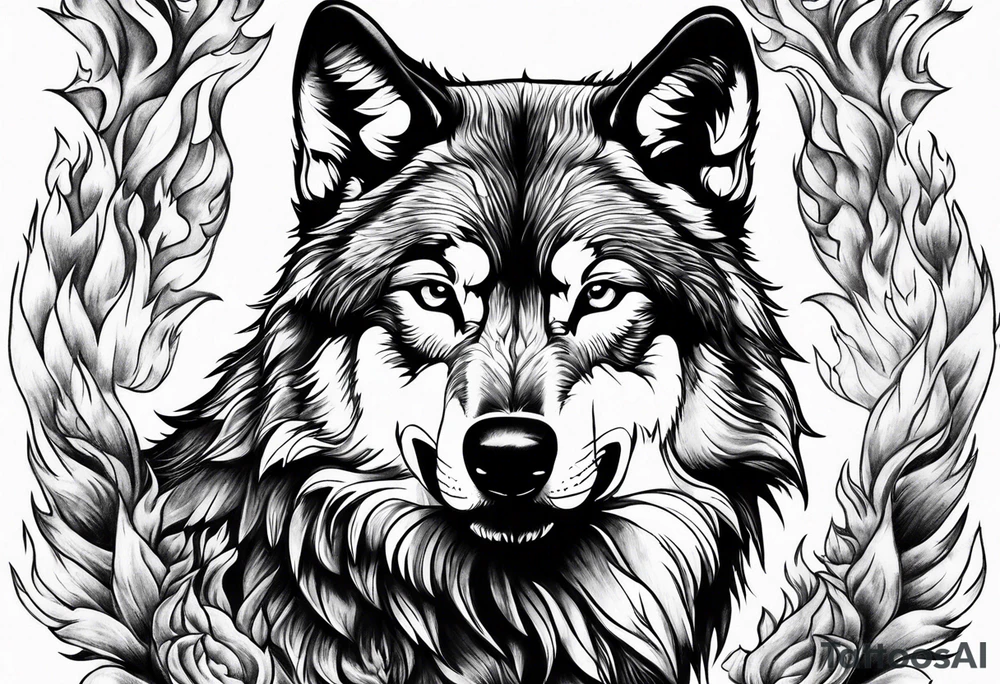 Wolf rising from flames tattoo idea