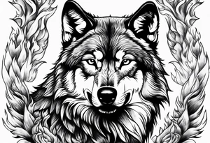 Wolf rising from flames tattoo idea