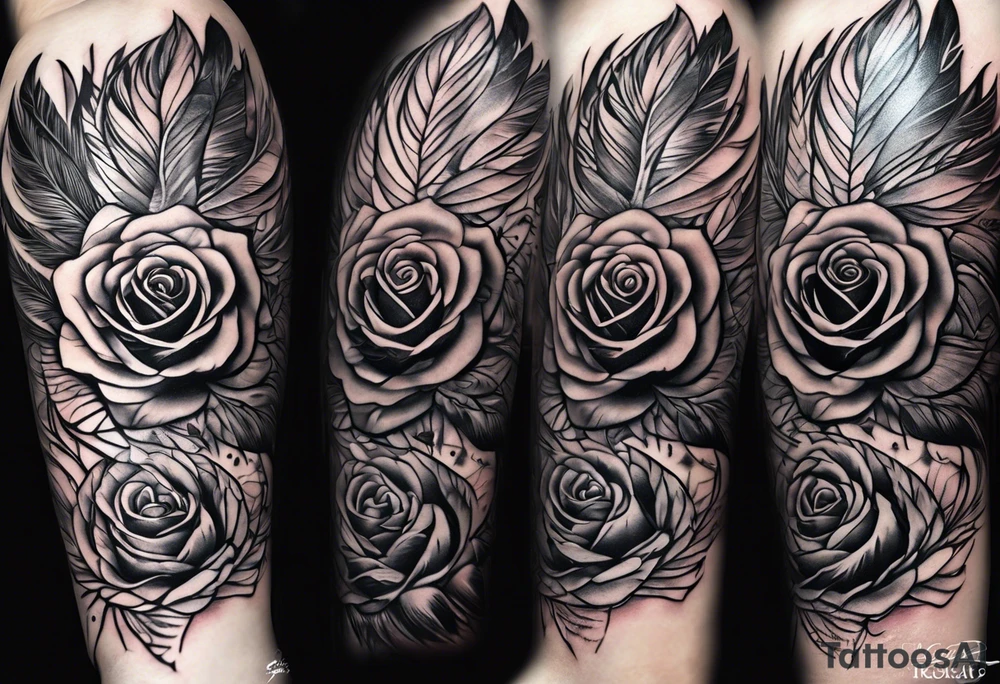 fore arm tattoo
a angel feather including a stylish rose with first name Isa encrypted tattoo idea