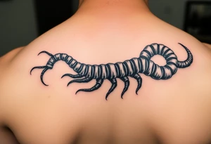 long centipede,heavy black segmented bodies, whip-like legs, and that coiled, almost calligraphic flow tattoo idea