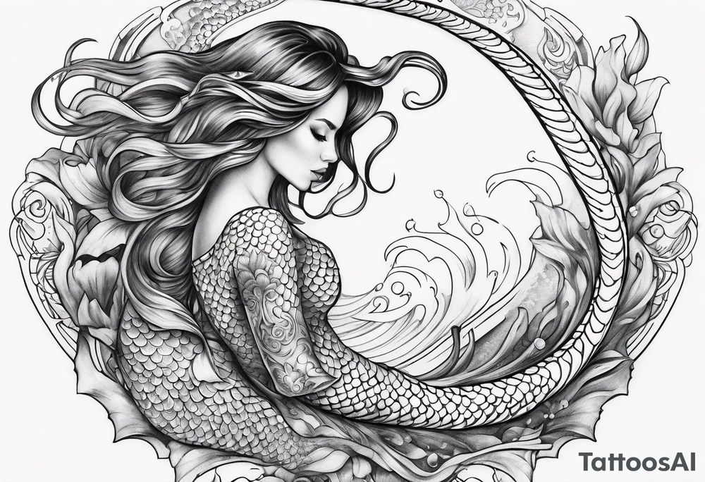 flowing serpent tail mermaid tattoo idea