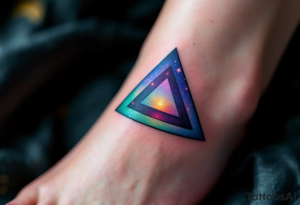 A color-gradient triangle shifting from teal to indigo, representing transition and depth. tattoo idea