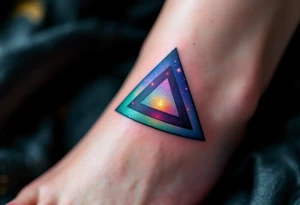 A color-gradient triangle shifting from teal to indigo, representing transition and depth. tattoo idea