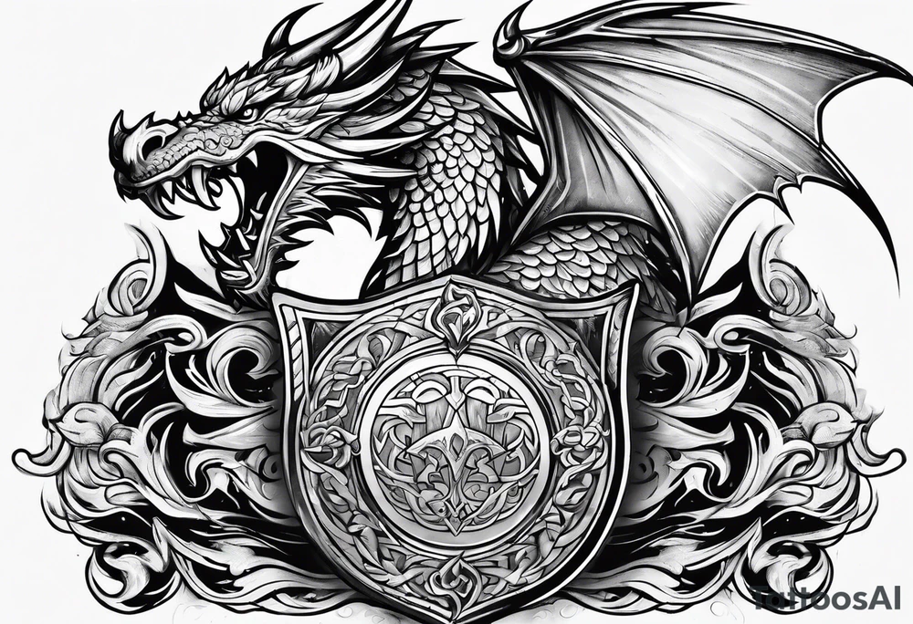 Valhalla sword shield dragon axe viking 
ship tattoo idea