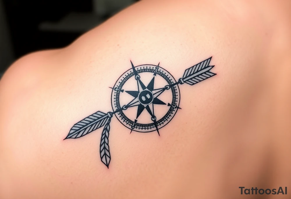 left forearm compass/clock with a native american arrow going thru it and say true north tattoo idea