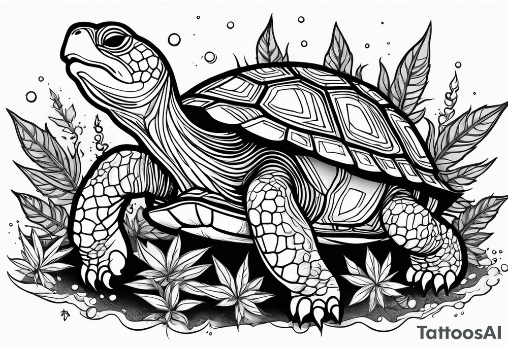 Turtle eating marijuana plant tattoo idea