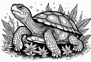 Turtle eating marijuana plant tattoo idea