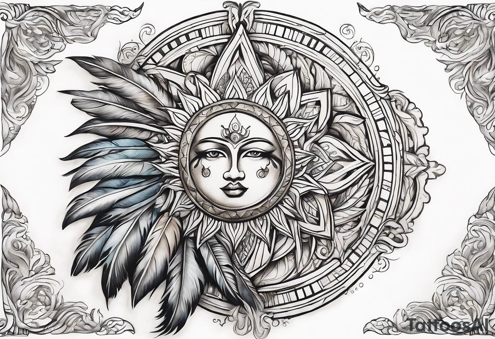 feathered calendar sun stone tattoo idea