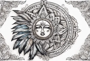 feathered calendar sun stone tattoo idea