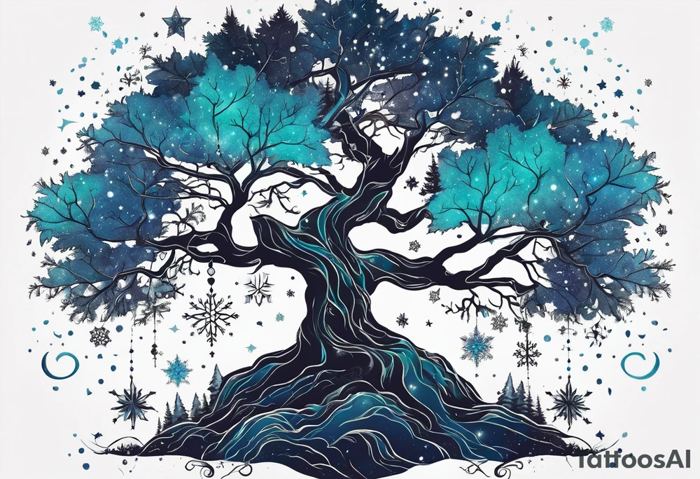 Constellation, tree , snowflake tattoo idea