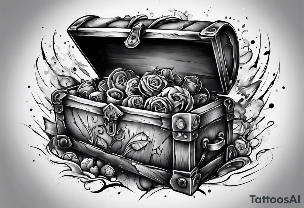 Toy box locked with colors bursting out through the cracks/sides tattoo idea