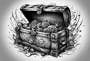 Toy box locked with colors bursting out through the cracks/sides tattoo idea