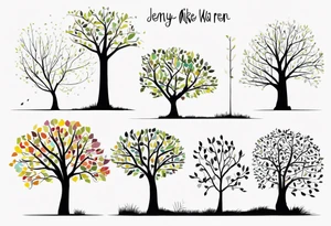 tree with words as branches. branches read Jenny, Mike, Warren, 
Elaine tattoo idea