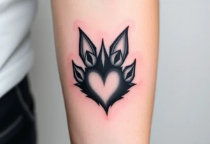 A black-and-gray shaded wolf paw forming, with sharp fur heart details and intense shading for a bold tattoo idea