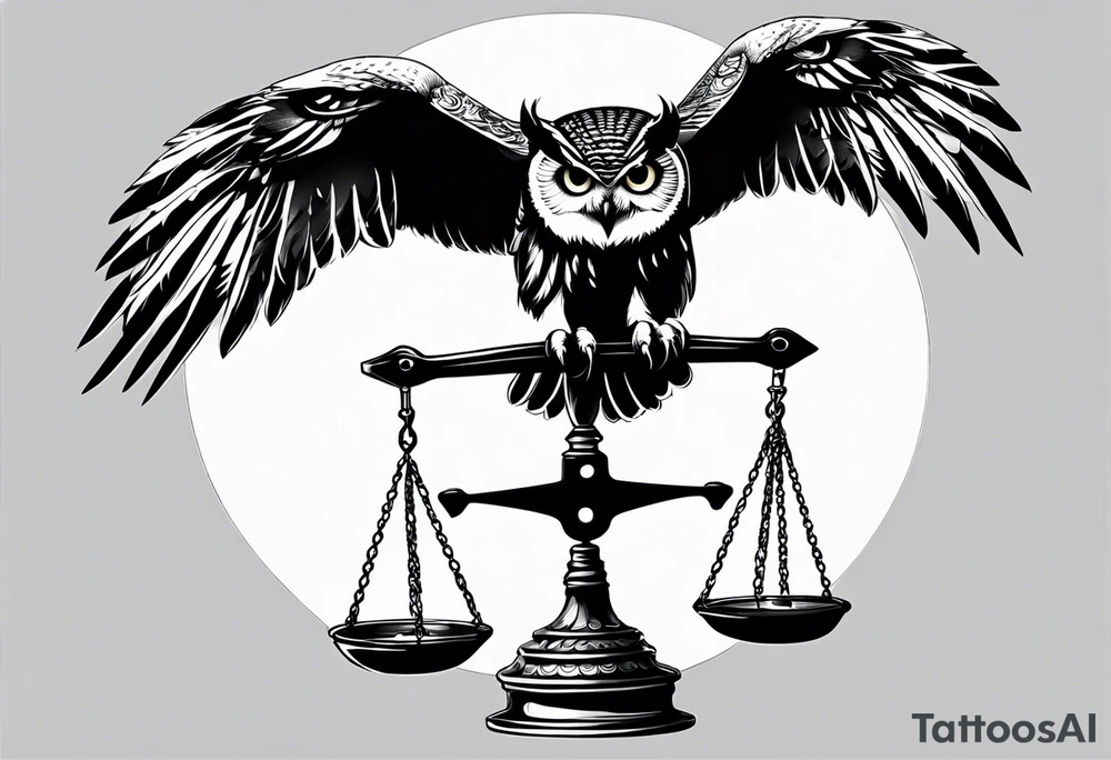 Flying owl holding a Libra scale with its claws tattoo idea Flying owl holding a Libra scale with its claws tattoo idea