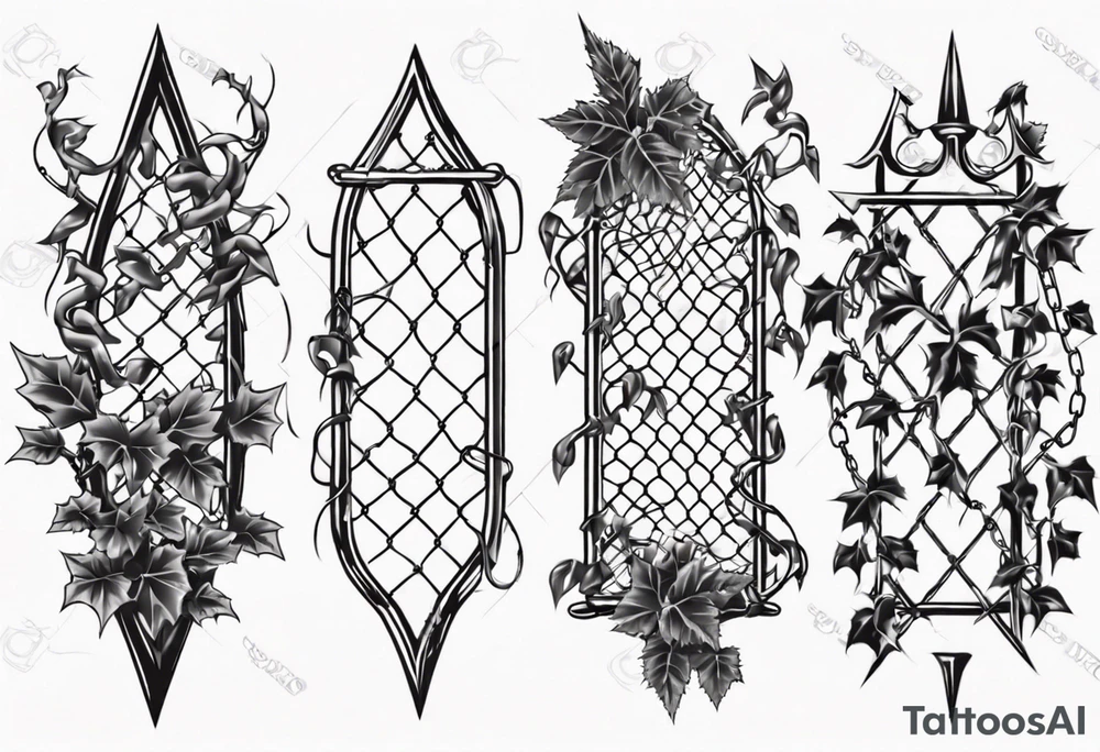 chain link fence with pointy ivy tattoo idea