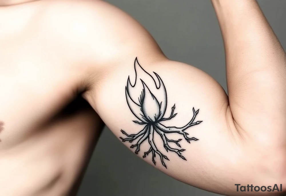 flame in a blooming roots circle tattoo idea