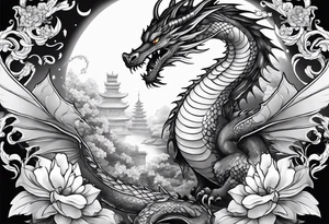 fairy and a dragon in the background tattoo idea