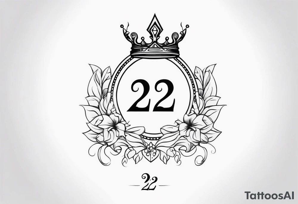 elegant number 22 with a crown tattoo idea