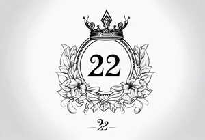 elegant number 22 with a crown tattoo idea