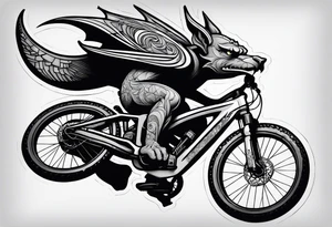 gargoyle riding a full suspension mountain bike with a shadow no background tattoo idea