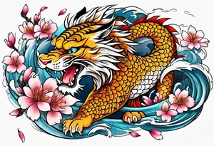 koi tiger dragon chinese cheery blossom tattoo idea