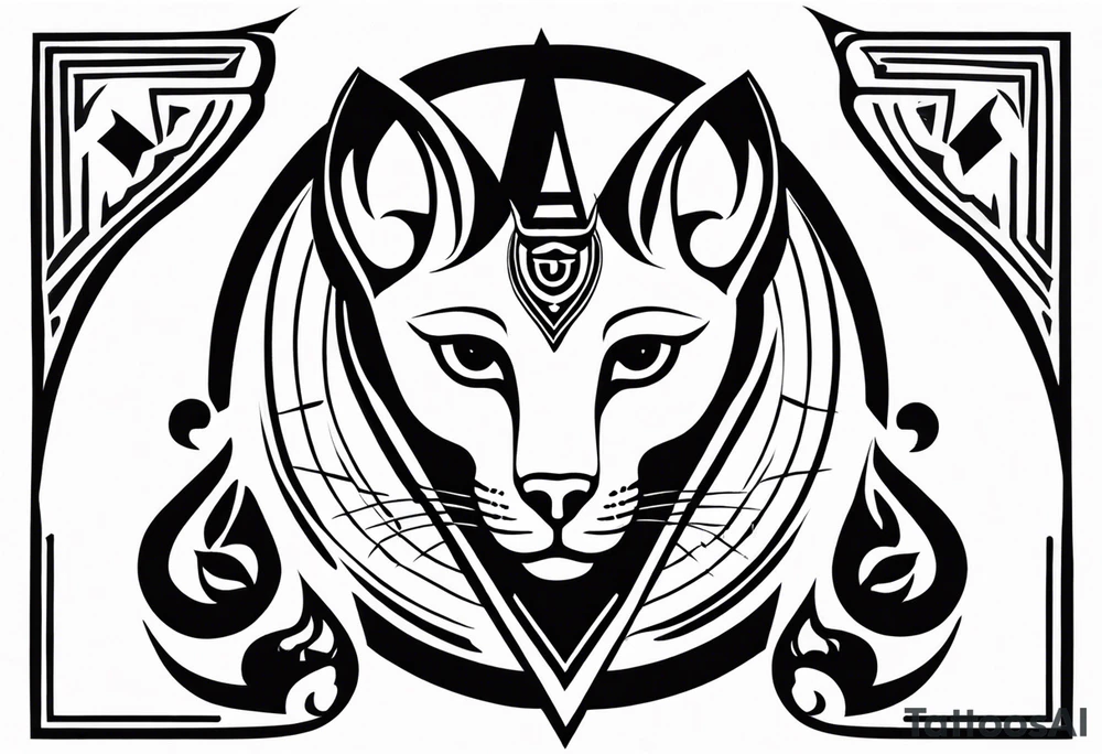 Simple tattoo of Bastet in a simple way, masculine but with the eye of Ra tattoo idea