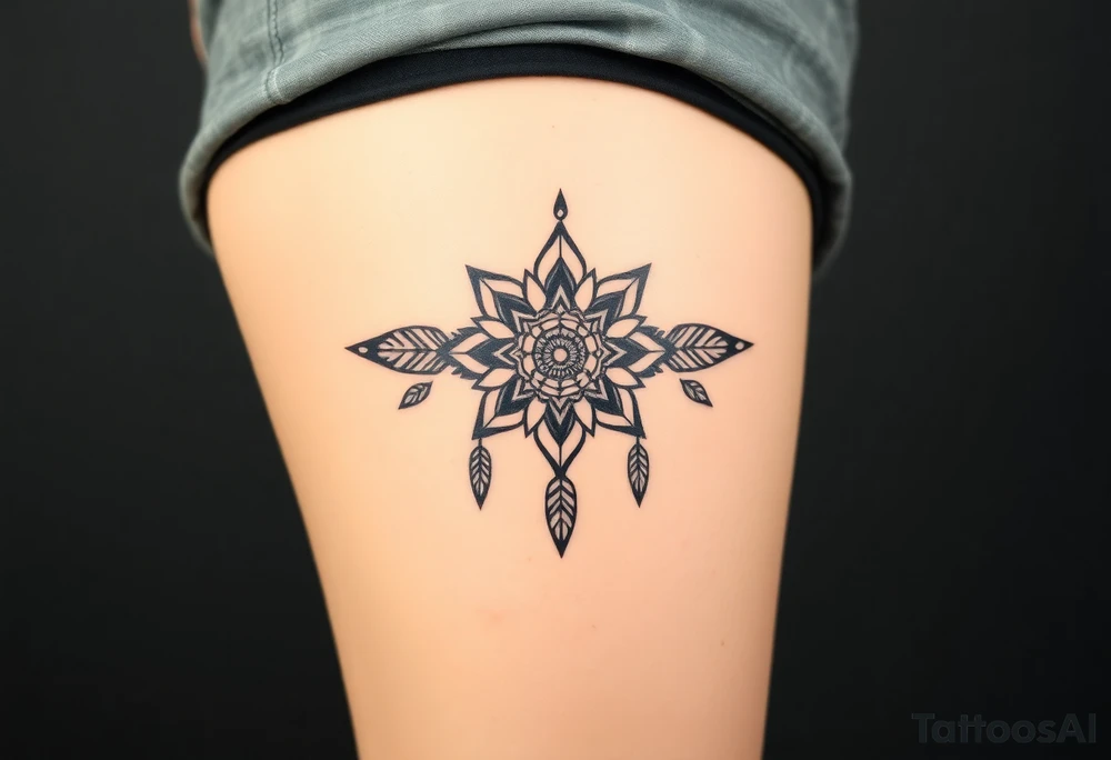 spiritual feather indian mandala shaman tattoo idea