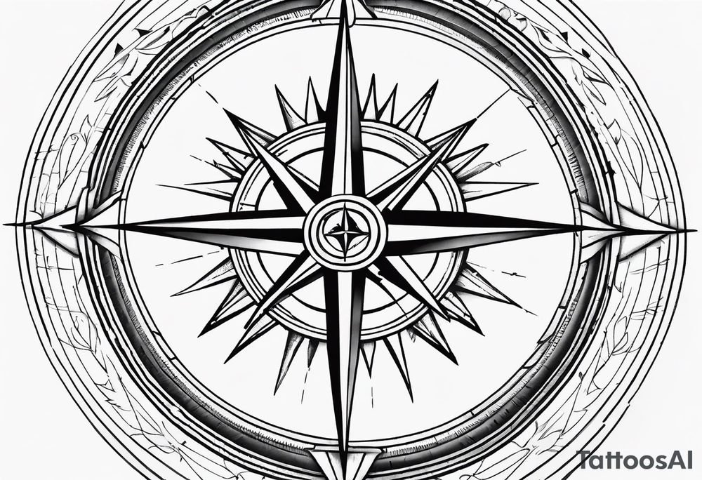 compass rose with no outer circle and long straight lines tattoo idea