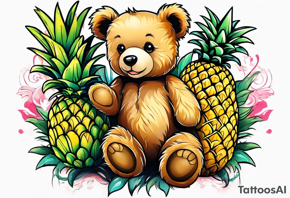Teddy bear loves pineapple tattoo idea