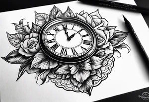 sunset clock tattoo idea