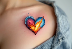 A half-frozen, half-burning heart, symbolizing the contrast between love’s warmth and heartbreak’s coldness. tattoo idea