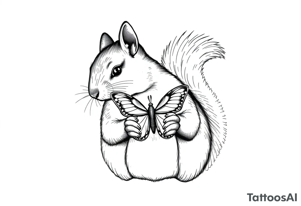 A Squirrel with a butterfly in hands tattoo idea
