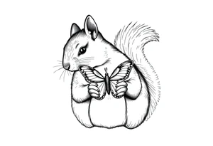 A Squirrel with a butterfly in hands tattoo idea