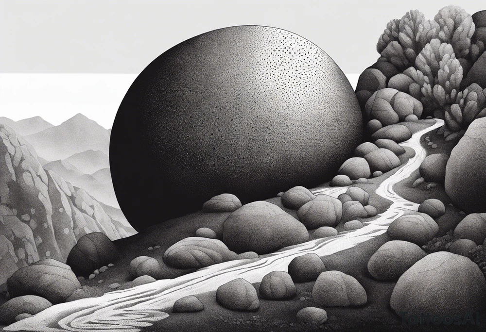Sisyphus roll a huge boulder endlessly up a steep hill tattoo idea